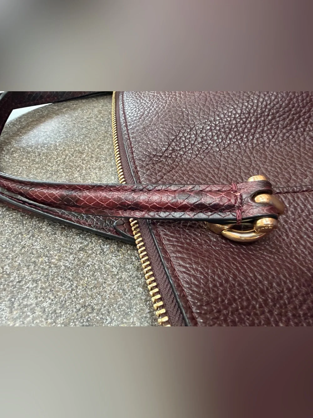 Coach Kacey Satchel with Snake Trim in cranberry/oxblood colorway handbag purse